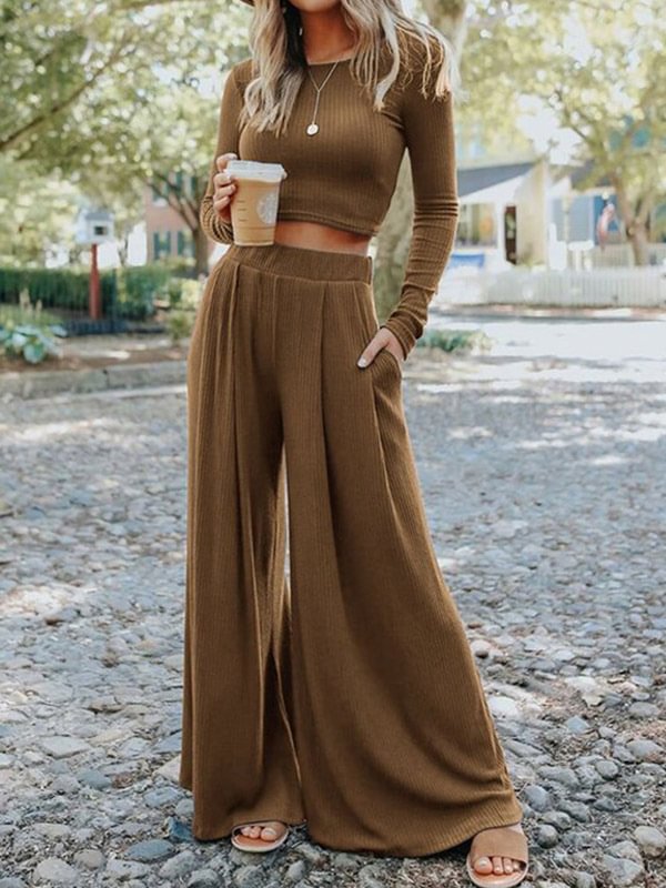 Solid Color Long Sleeves+Wide Leg Suits