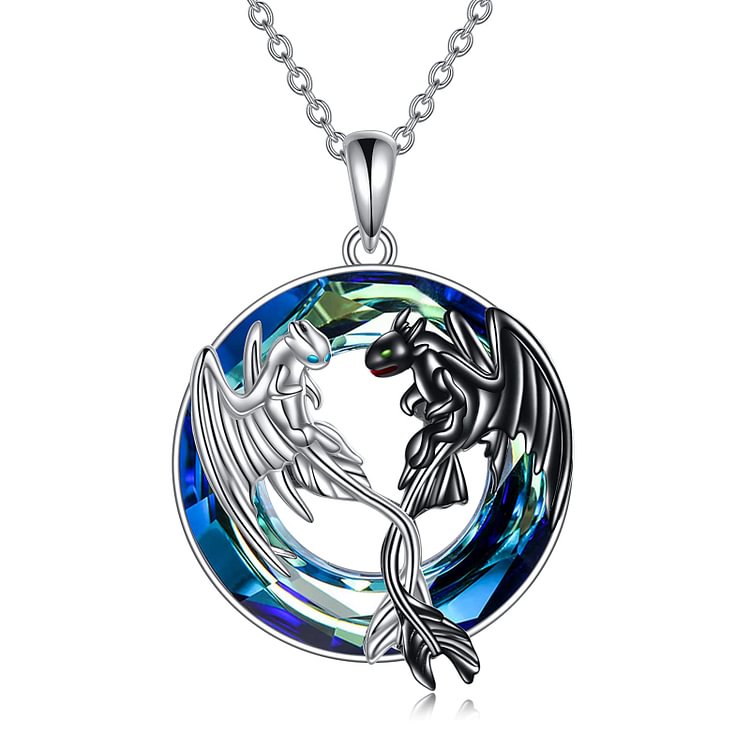 S925 Toothless Light and Night Dragon Crystal Circle Necklace