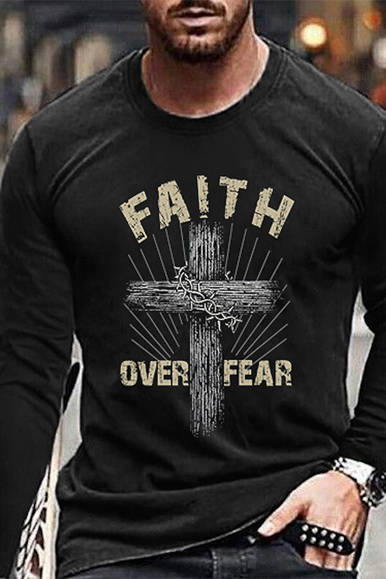 Tiboyz Men's Jesus Cross Casual Long Sleeve T-Shirt