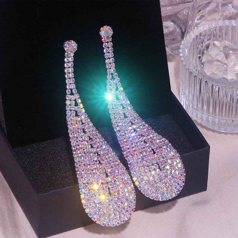 Luxury Shiny Rhinestone Long Dangle Earrings for Women-VESSFUL