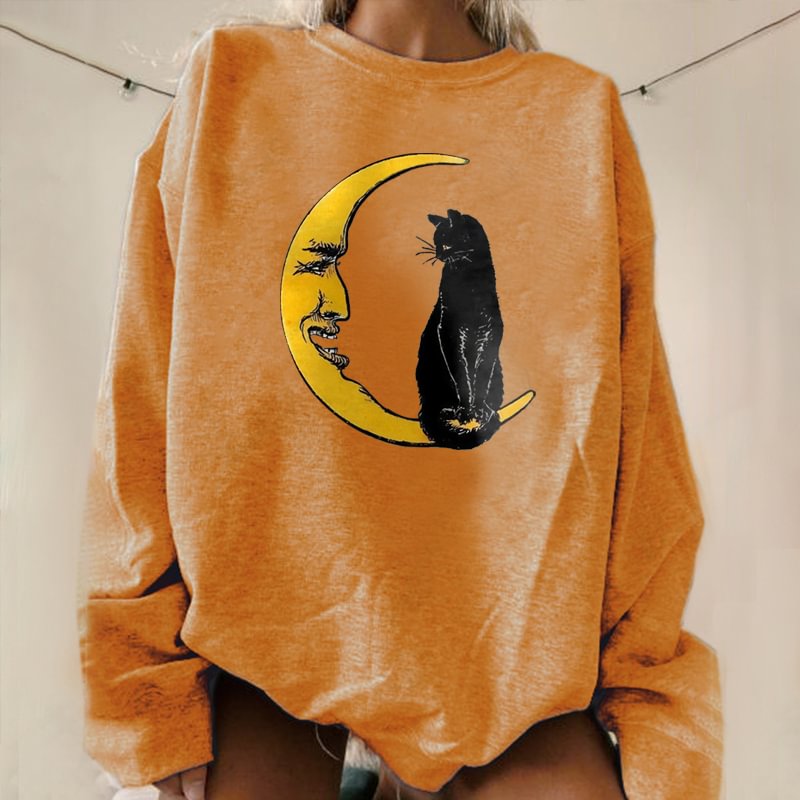   Moon cat print designer loose sweatshirt - Neojana