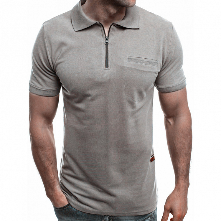 Solid Color Summer Men's Zipper Casual Short Sleeve Polo Shirts