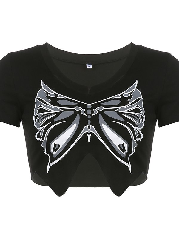 Statement Butterfly Printed Asymmetrical Crop Top