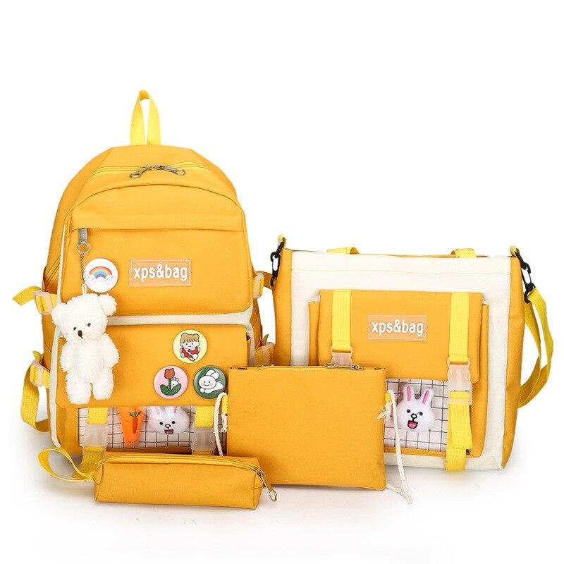 4 Pcs/Set Korean Version Canvas Backpacks Middle School Student Bookbag For Teenager Girls Travel Children Schoolbag、、sdecorshop