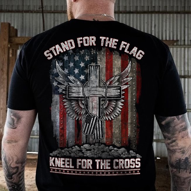 Stand For The Flag Kneel For The Cross Print Mens T-shirt - Krazyskull