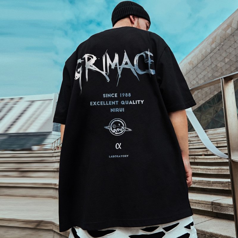 Grimace Letter Printed Summer Hip Hop Oversized Streetwear T-Shirts-VESSFUL