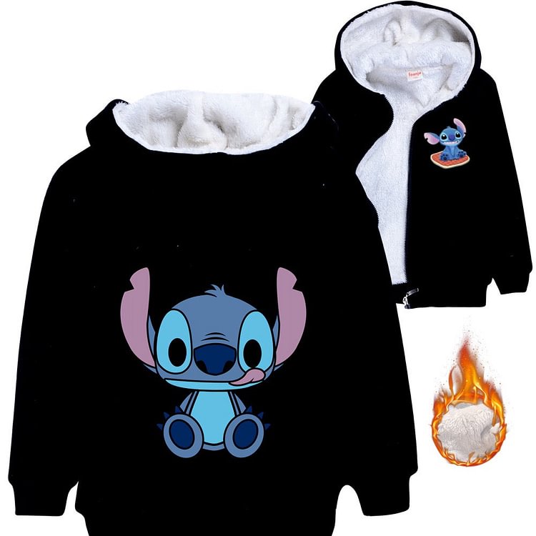 Mayoulove Stitch Sherpa Lined Hoodie Fleece Sweatshirt Full Zip Hooded Jacket for Kids-Mayoulove