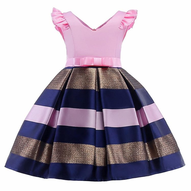 Girls Ruffle Pink Bodice Stripe Skater Birthday Party Gown Dress-Mayoulove