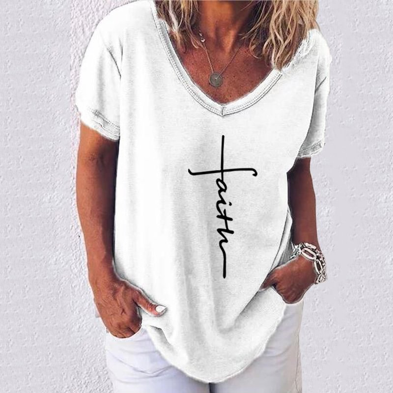 Casual cross print short-sleeved women's T-shirt