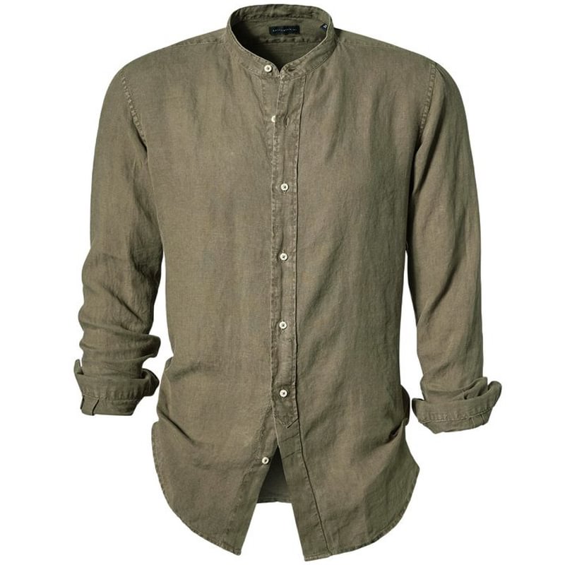 Men's casual solid color stand-up collar long-sleeved shirt / [viawink] /