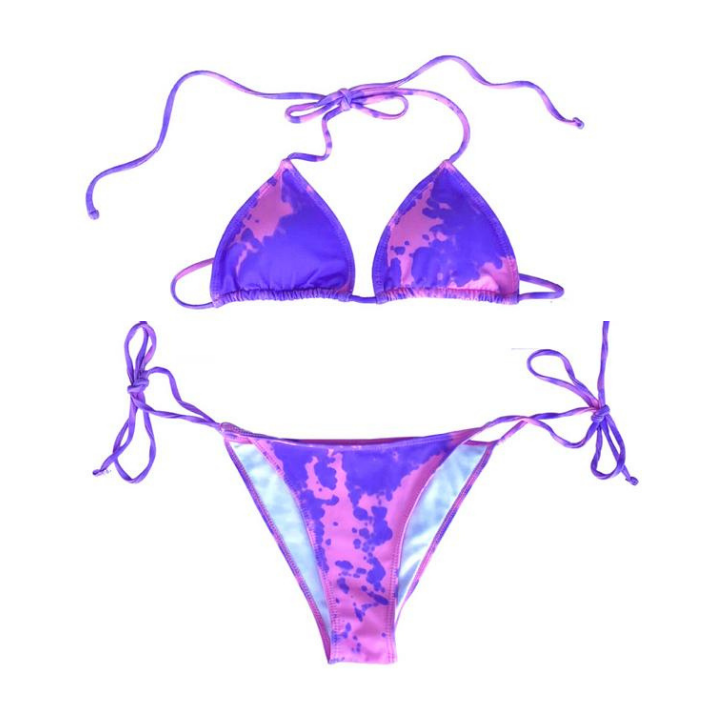Color Changing String Tie Bikinis Set - Pink & Purple