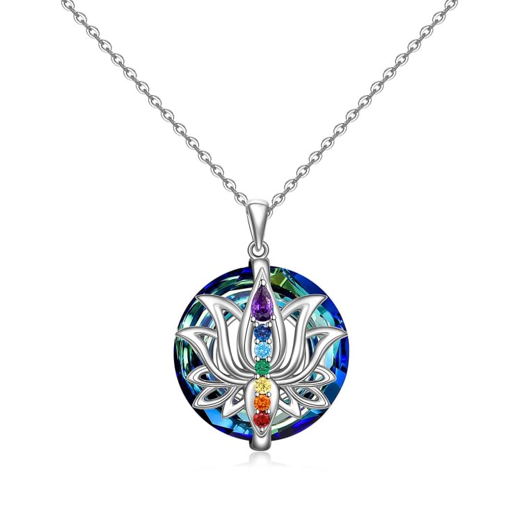 S925 Move on Colorful Crystal Lotus Necklace