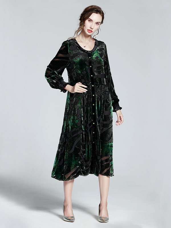 Robe en velours de soie de luxe longue verte-Soie Plus
