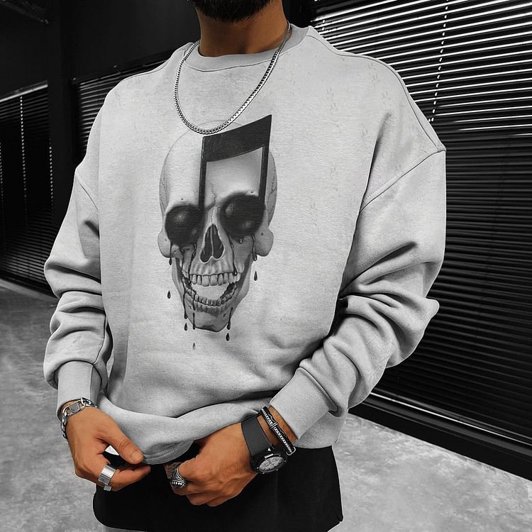 BrosWear Street Light Gray Music Skeleton Sweatshirt