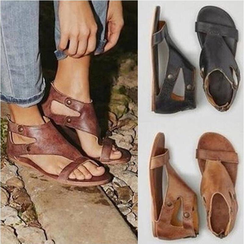 PU Leather with Flat Sandals-Allyzone-Allyzone