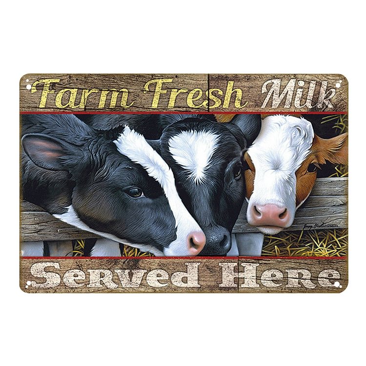 Farm Fresh Milk Cow - Vintage Tin Signs/Wooden Signs - 20x30cm & 30x40cm