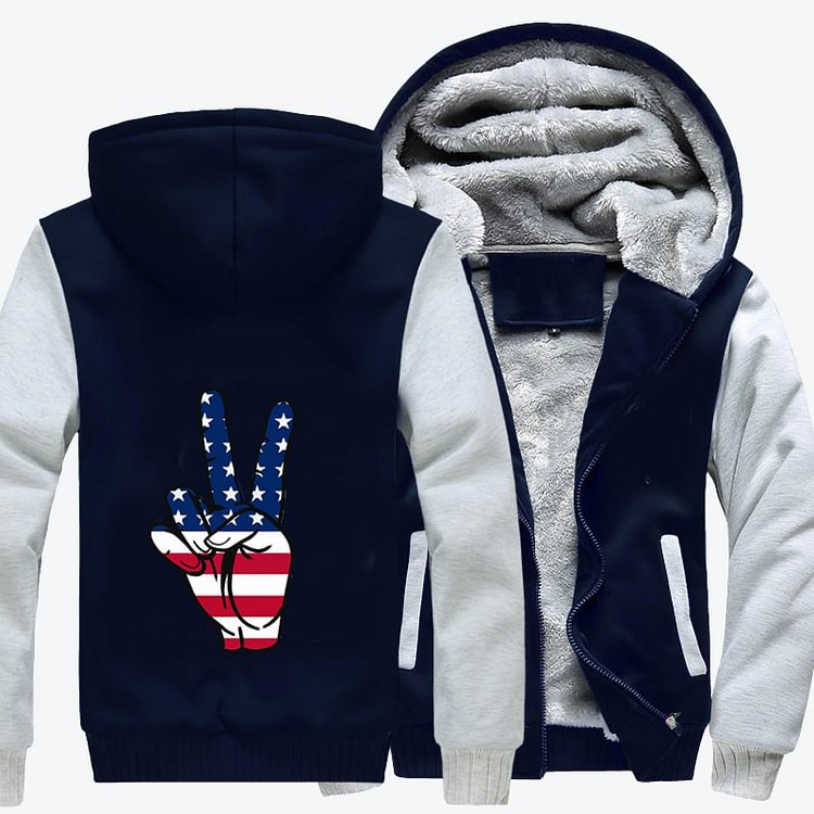 Peace Sign Hand, Independence Day Fleece Jacket