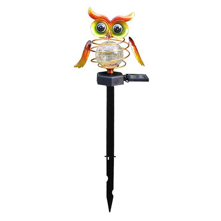 LED Solar Owl Shape Light Ground Plug-in Iron Glass Lamp Garden Path Decor