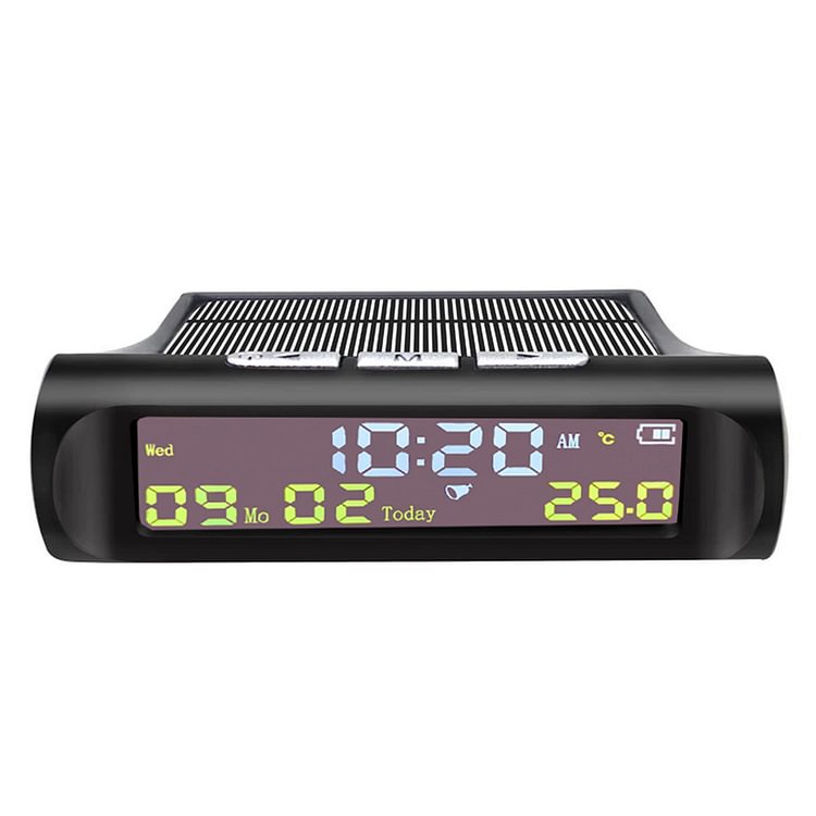 TPMS Look Solar LCD Car Digital Clock with Date In-Car Temperature Display