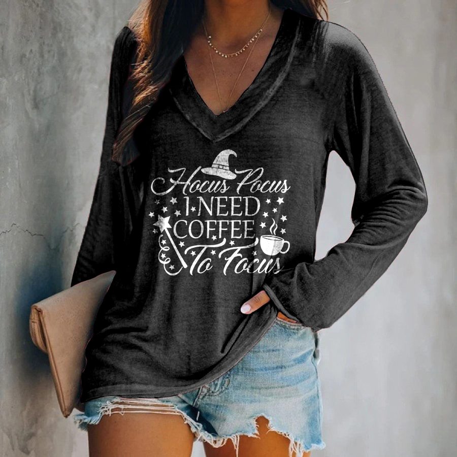 Hocus Pocus I Need Coffee To Focus Printed T-shirt