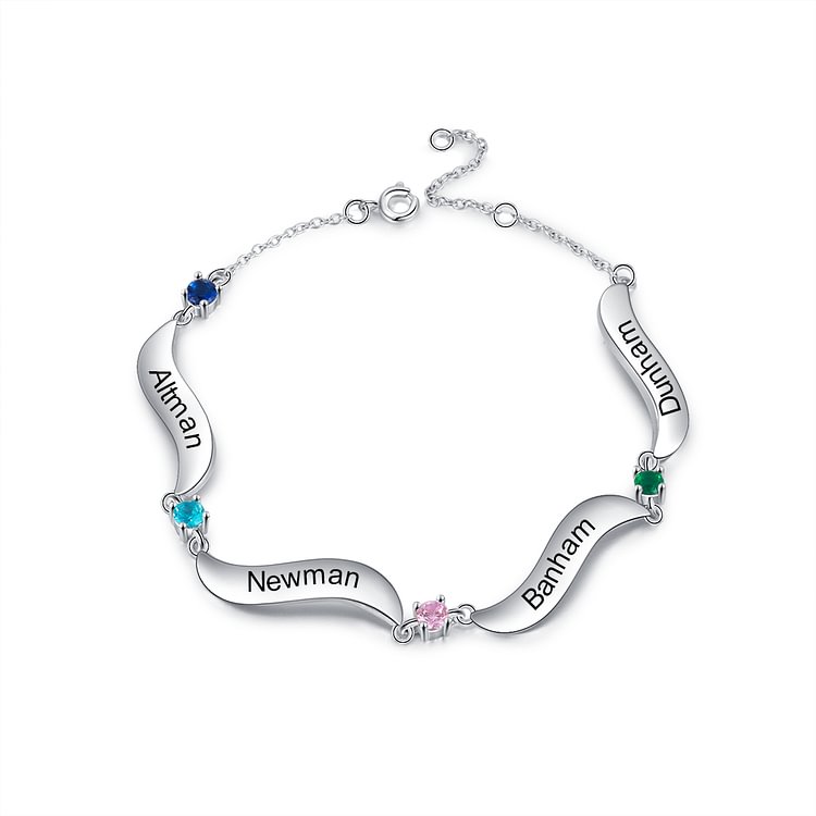 Personalized Bracelet Engraved with 4 Birthstone And 4 Name