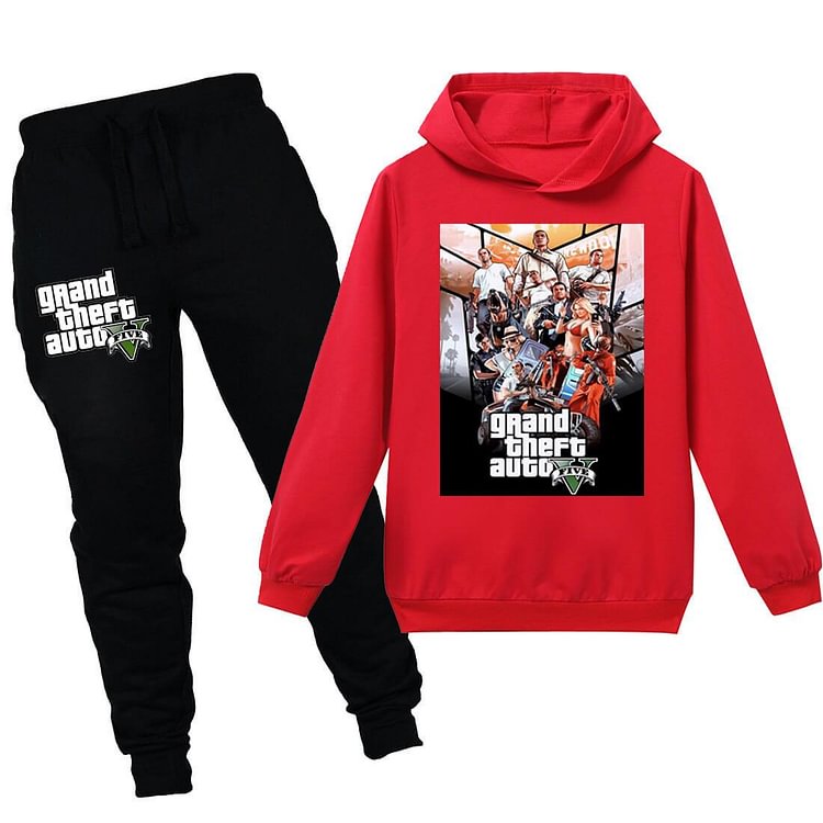 Mayoulove Grand Theft Auto V Print Girls Boys Cotton Hoodie Sweatpants Tracksuit-Mayoulove
