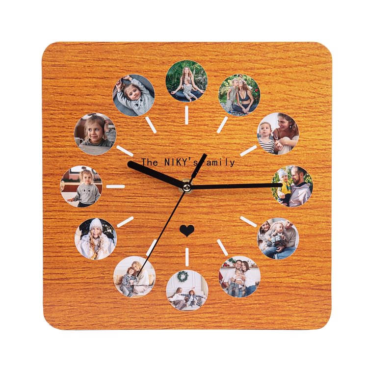 Personalized Engraved 12 Photo Square Family Love Wall Clock