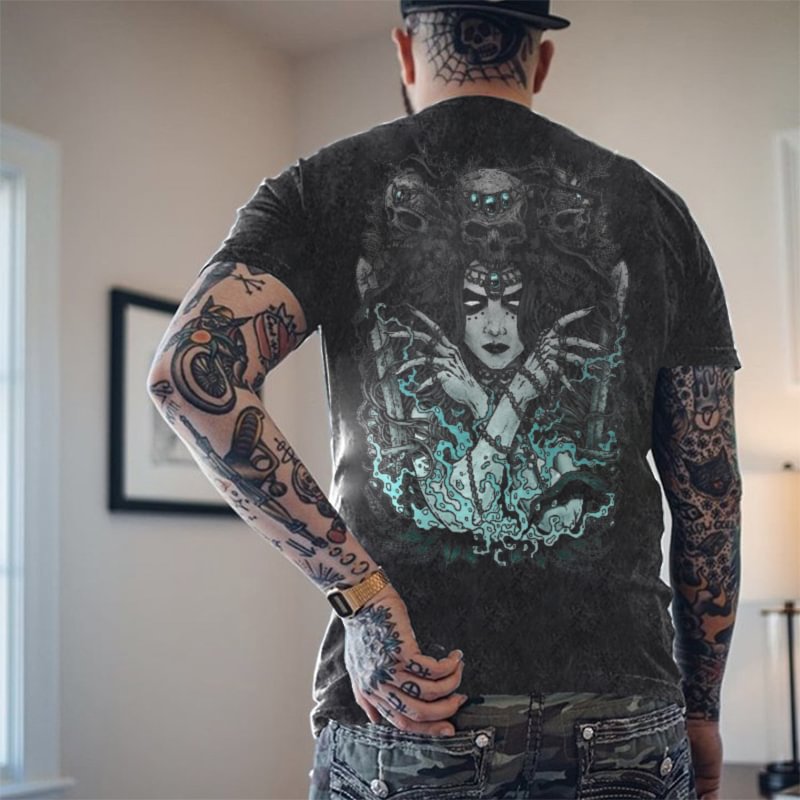 UPRANDY Men's Casual Evil Medusa Printed T-shirt -  UPRANDY