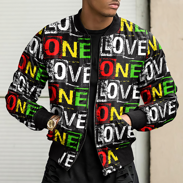 BrosWear Reggae One Love Print Baseball Jacket