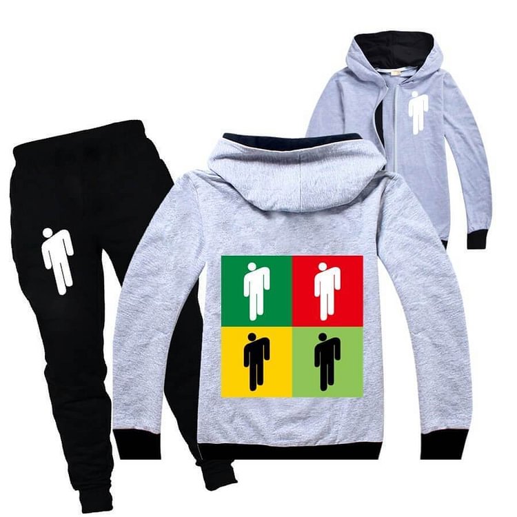Mayoulove Girls Boys Billie Eilish Print Zip Up Hoodie Sweatpants Sport Suit Set-Mayoulove
