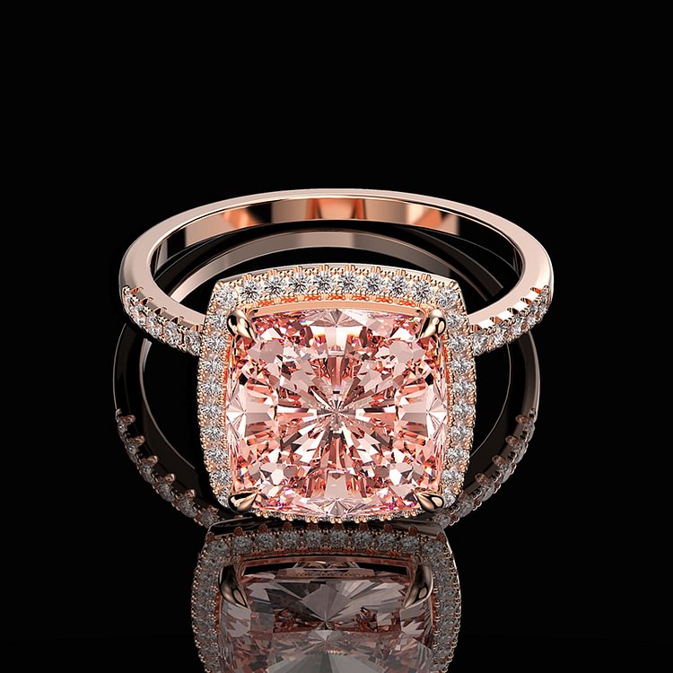 10*10mm Luxury S925 Pink Morganite Wedding Engagement Women Ring Jewelry