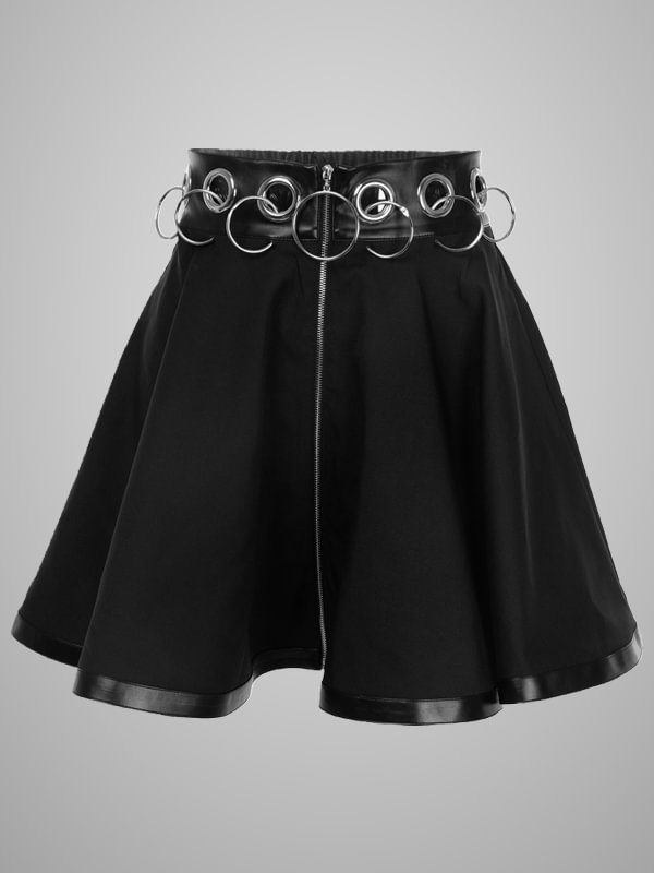 Front Zipper Rings Waistband Alternative Skirt