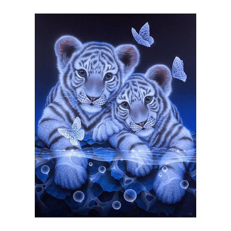 2 Tigres - Diamant rond partiel - 25x30cm