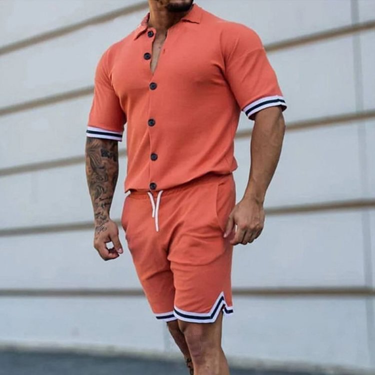 BrosWear Solid Color Casual Short Sleeve Shirt Set