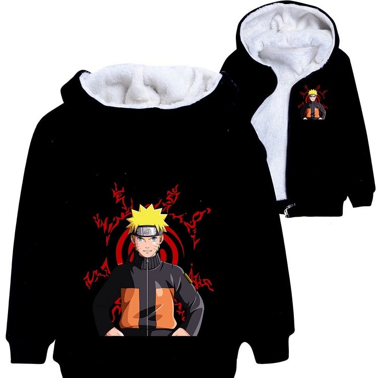 Mayoulove Naruto Sherpa Lined Hoodie Fleece Sweatshirt Full Zip Jacket for Kids-Mayoulove