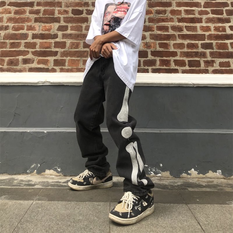Hip Hop Streetwear Skeleton Jeans Men's Pants-VESSFUL