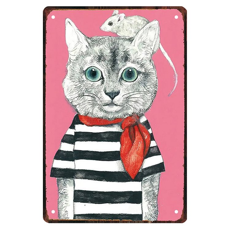 Cat With A Mouse - Vintage Tin Signs/Wooden Signs - 20x30cm & 30x40cm