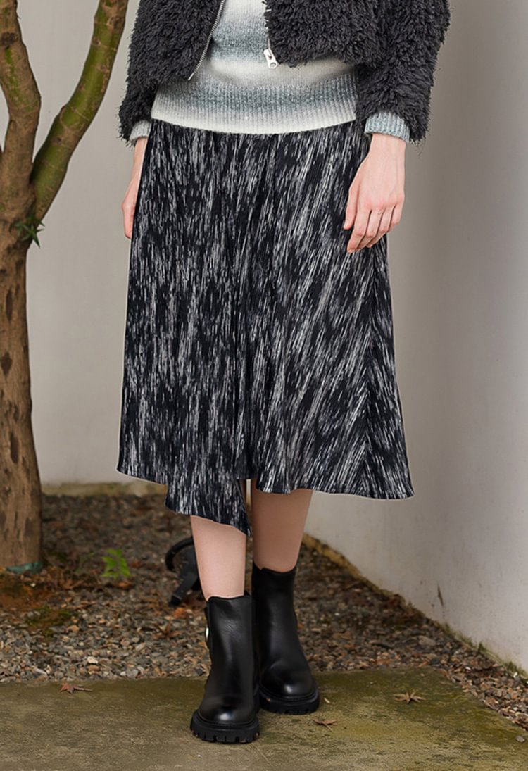 SDEER Elastic Stitching And Ink Smudge Irregular Long Skirt