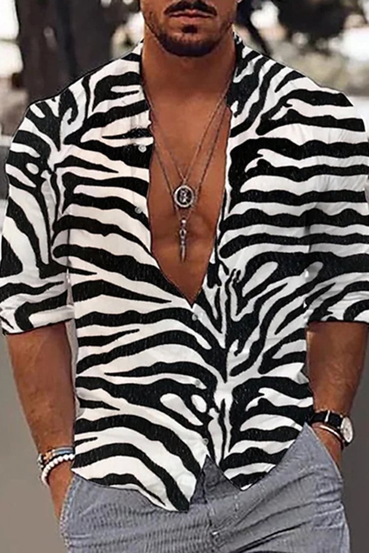 Tiboyz Men's Fashion Zebra Print Shirt