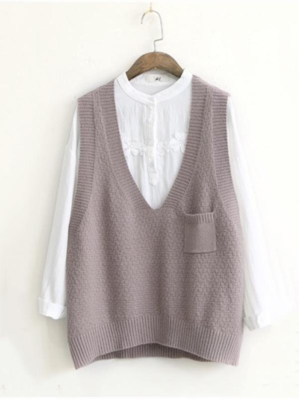 Loose Solid Color V-Neck Sleeveless Sweater