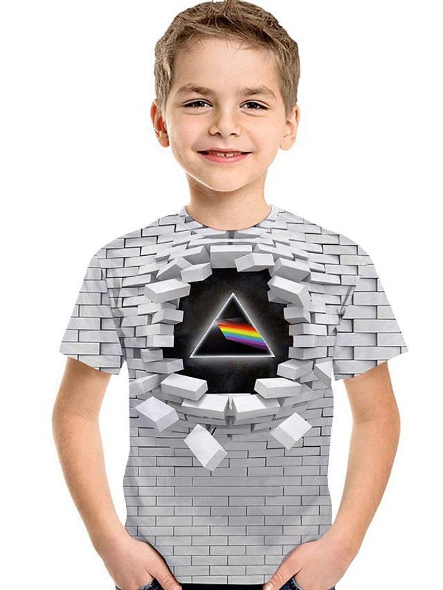 Kids Toddler Boys' Active Basic Geometric 3D Print Short Sleeve Tee Light gray-Corachic