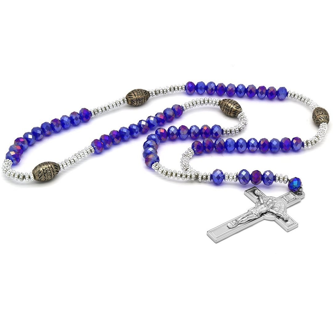 Purple Crystal Rosary With Cross Pendant-VESSFUL