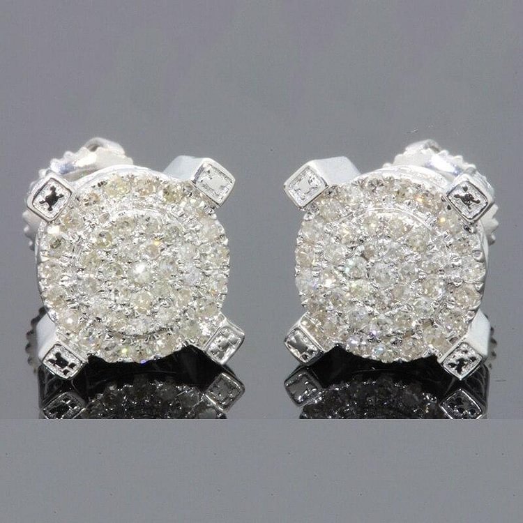 Hip Hop Iced Out Silver Bling Stud Earrings