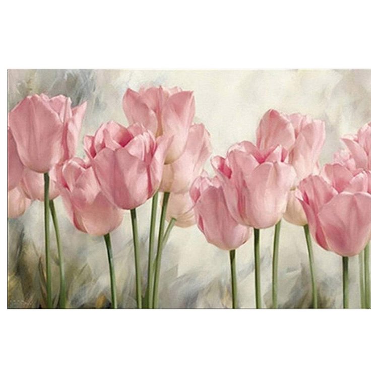 (Counted/Stamped)Pink Tulip - 3 Strands Cross Stitch 35*50CM