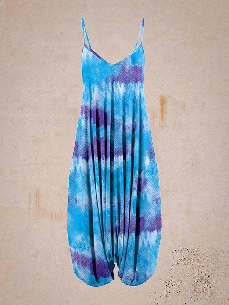 Casual Blue Tie-dye Printed Jumpsuit-Mayoulove