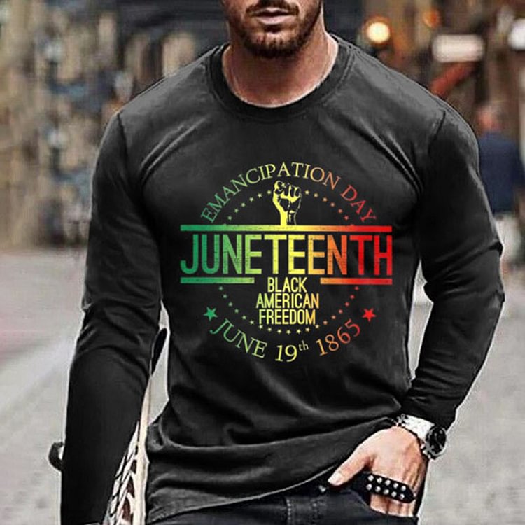 BrosWear Men's Casual Independence Day Print Long Sleeve T-Shirt