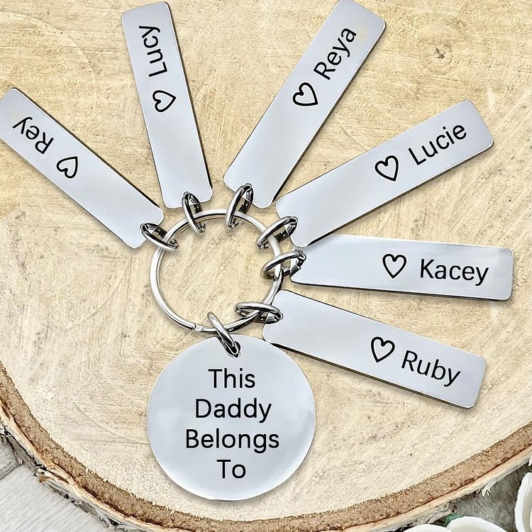 This Daddy Belongs To, Custom Engraved 6 Bar Keychain for Daddy