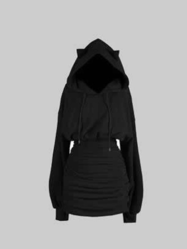 Statement Solid Color Kitty Hooded Tight Waist Bodycon Dress
