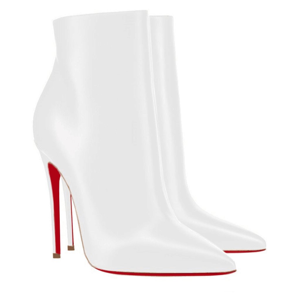 Women's Ankle Boots Closed Pointed Toe Stilettos White Matte Booties-vocosishoes