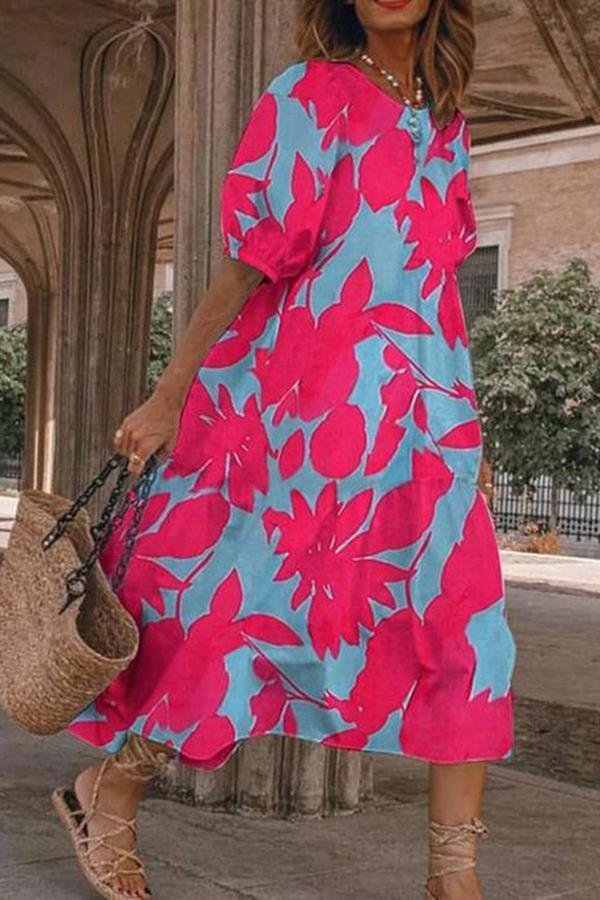 Womens Stylish Big Maple Leaf Print Dress-Allyzone-Allyzone